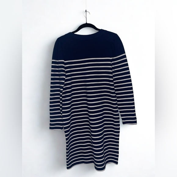 LOFT Navy and Cream Striped Long Sleeve Dress - Picture 2 of 4